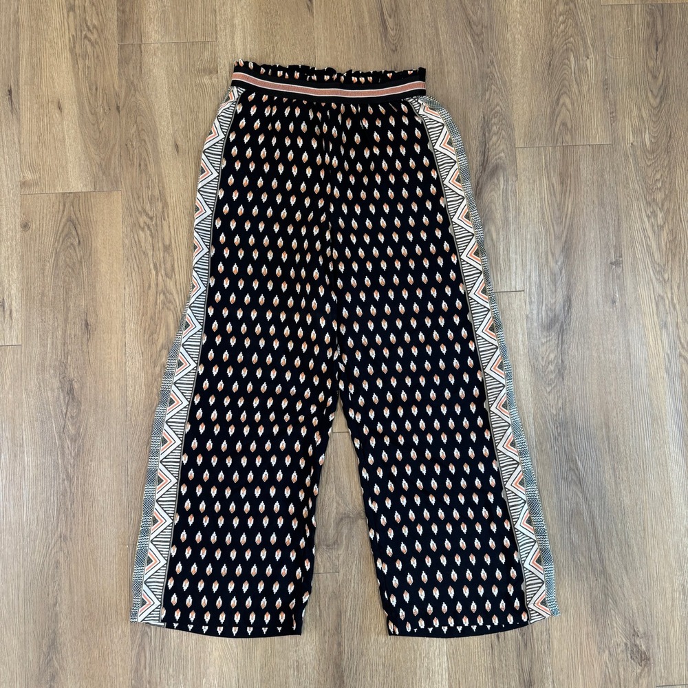 Maeve Anthropologie Black Geometric Diamond Wide Leg Paperbag Pants Small EUC